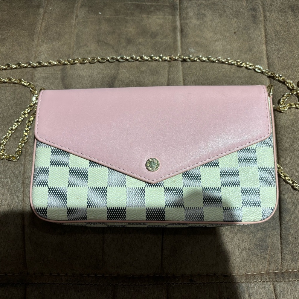 Louis Vuitton Pink and Cream Checkered Satchel